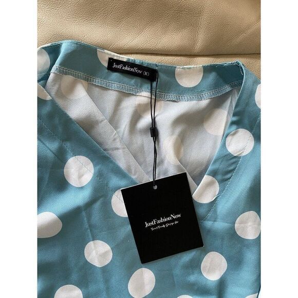 Just Fashion Now Dress Blue White Polkadot Shift Turquoise Medium Mid Length - Picture 6 of 6